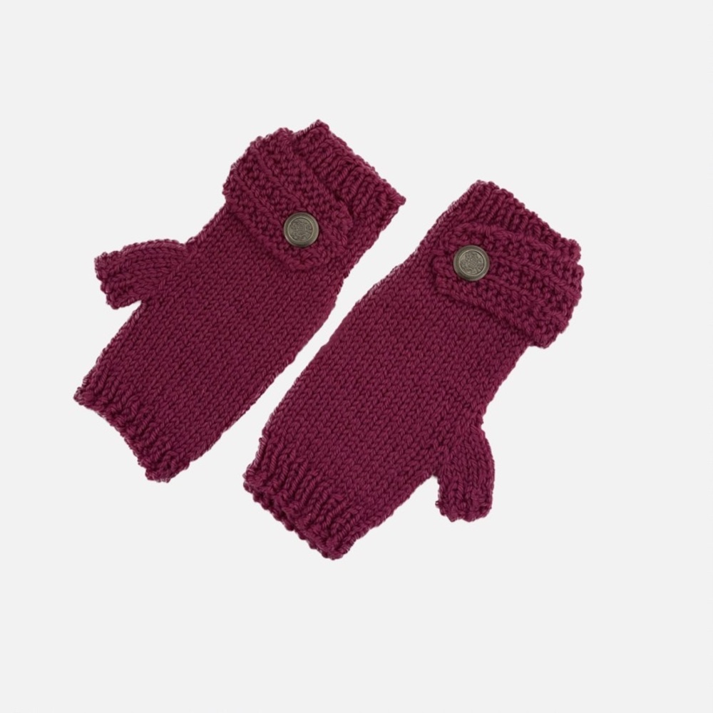 Dee’s Loominary, hand knitted, wool blend fingerless gloves.